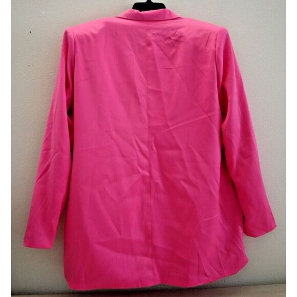 Nasty Gal ZUA60A7E10D Women's Sz 6 Hot Pink Satin Oversized Blazer - Picture 2 of 11
